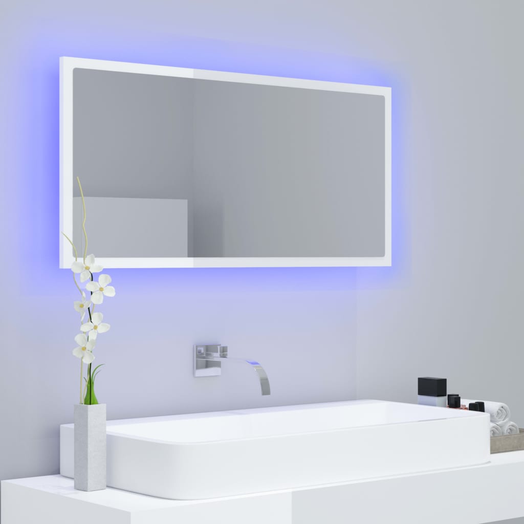 Badkamerspiegel LED 90x8,5x37 cm acryl hoogglans wit is nu te koop bij PeponiXL, paradijselijk wonen!