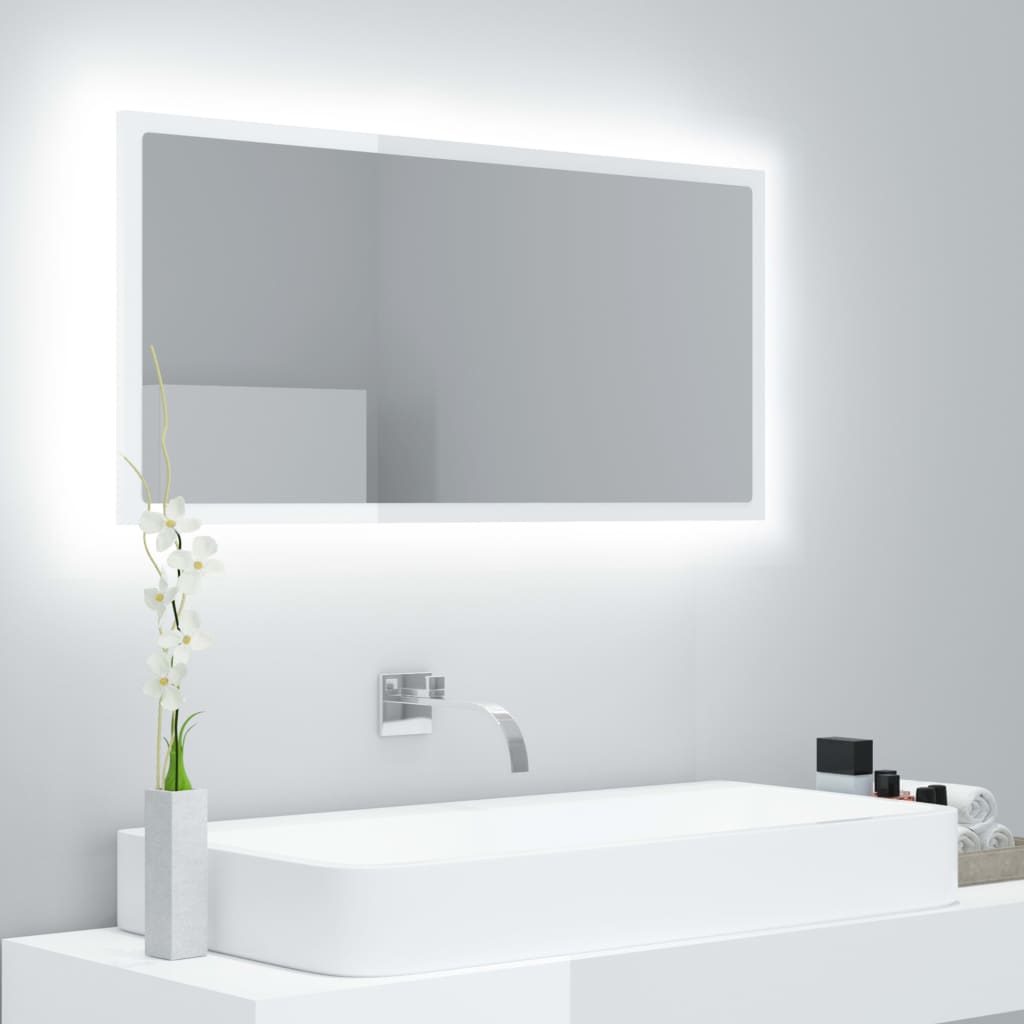 Badkamerspiegel LED 90x8,5x37 cm acryl hoogglans wit is nu te koop bij PeponiXL, paradijselijk wonen!