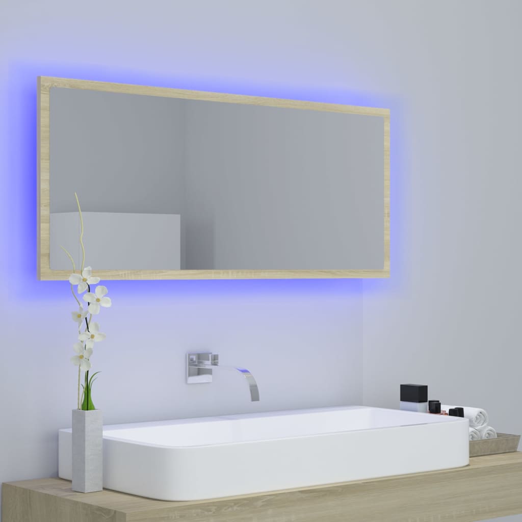 Badkamerspiegel LED 100x8,5x37 cm acryl sonoma eikenkleurig is nu te koop bij PeponiXL, paradijselijk wonen!