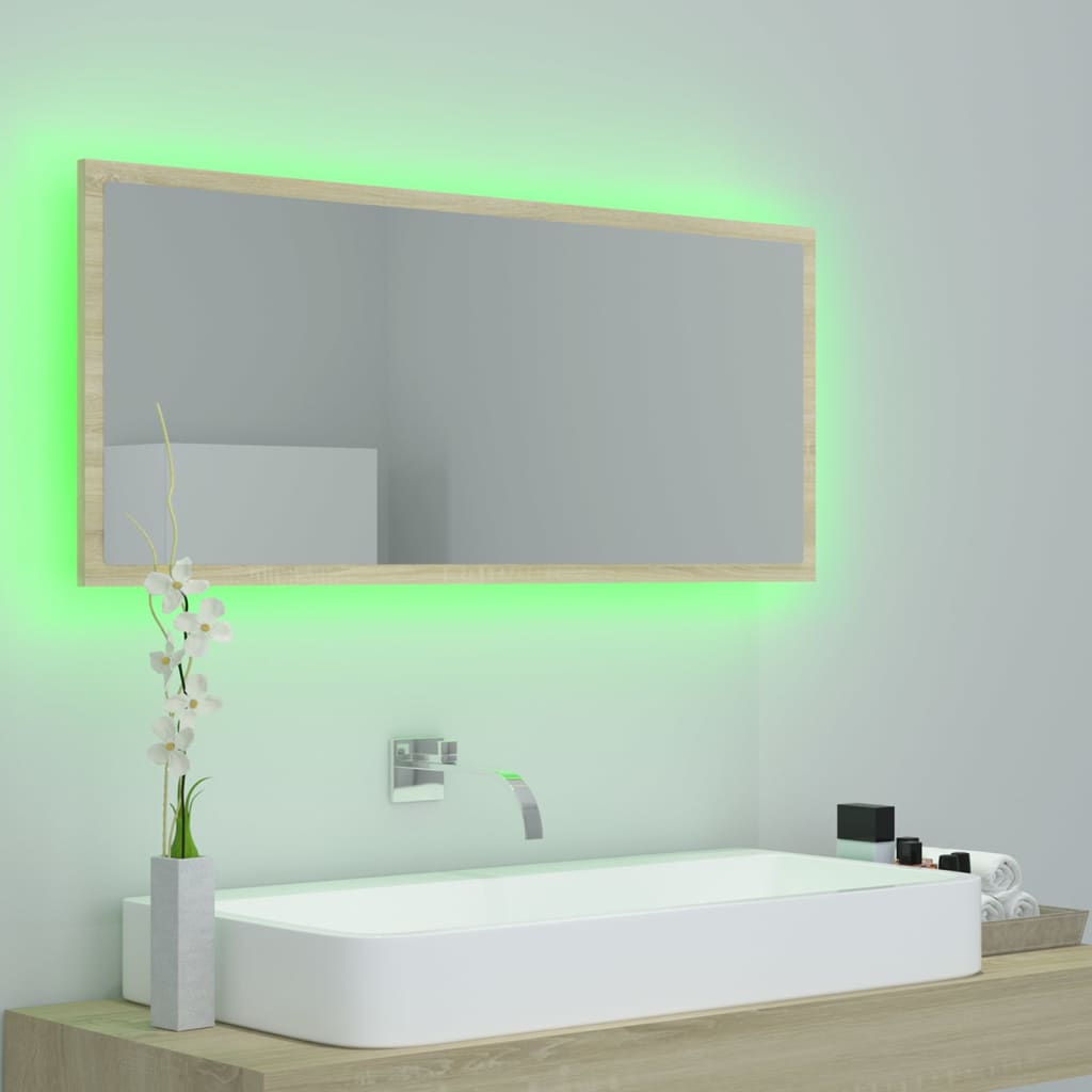 Badkamerspiegel LED 100x8,5x37 cm acryl sonoma eikenkleurig is nu te koop bij PeponiXL, paradijselijk wonen!
