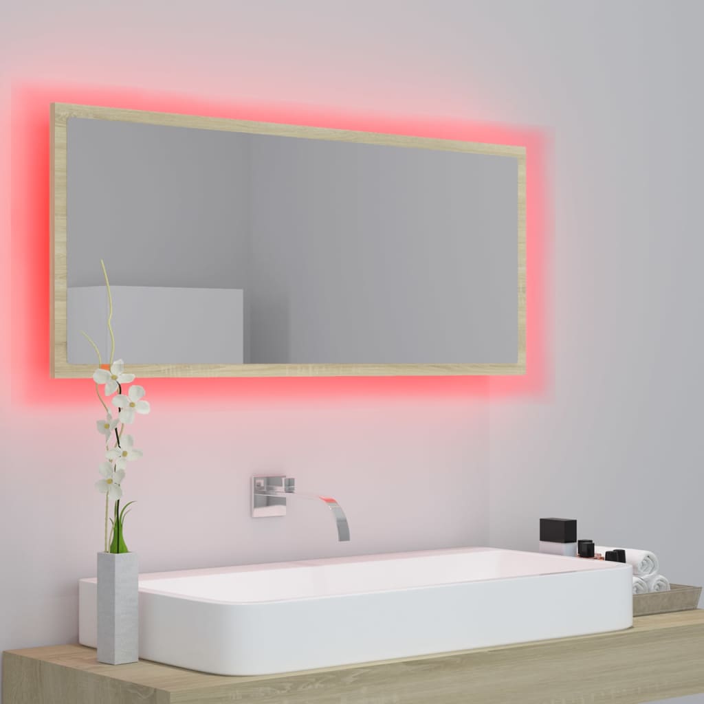 Badkamerspiegel LED 100x8,5x37 cm acryl sonoma eikenkleurig is nu te koop bij PeponiXL, paradijselijk wonen!