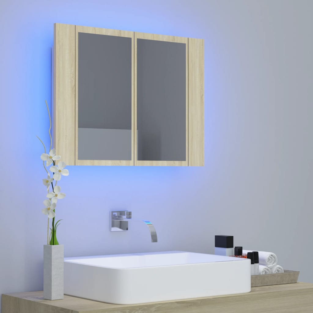 Badkamerkast met spiegel LED 60x12x45 acryl sonoma eikenkleurig is nu te koop bij PeponiXL, paradijselijk wonen!
