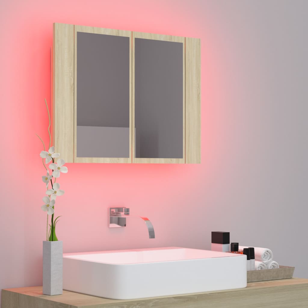 Badkamerkast met spiegel LED 60x12x45 acryl sonoma eikenkleurig is nu te koop bij PeponiXL, paradijselijk wonen!