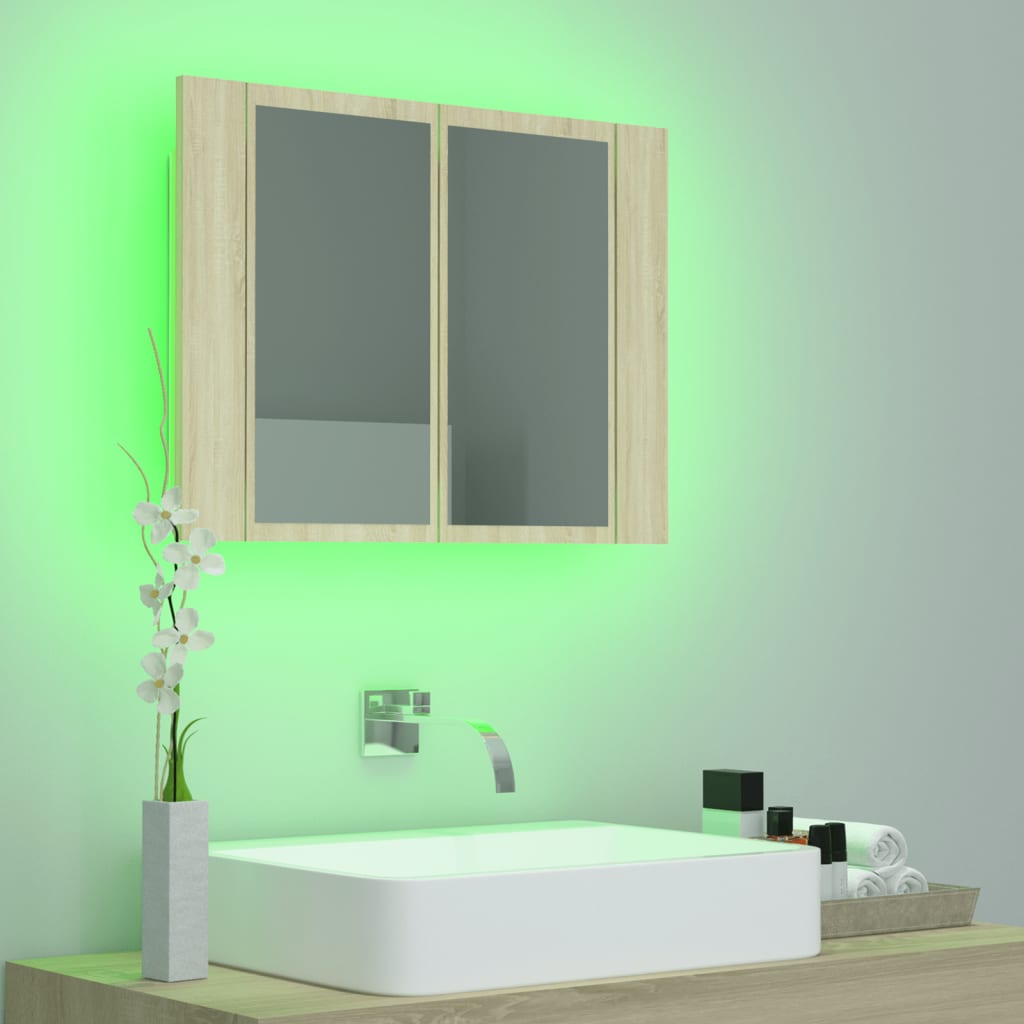 Badkamerkast met spiegel LED 60x12x45 acryl sonoma eikenkleurig is nu te koop bij PeponiXL, paradijselijk wonen!