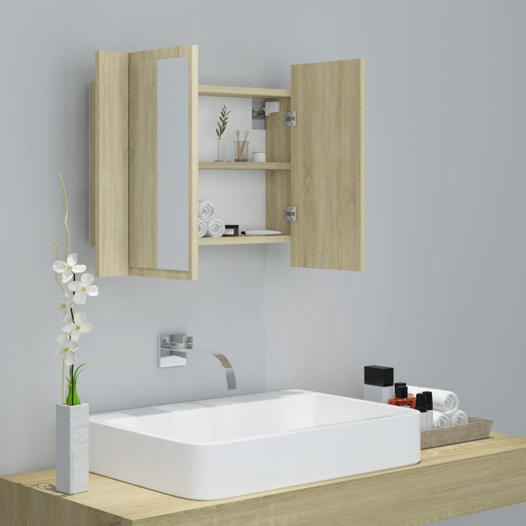 Badkamerkast met spiegel LED 60x12x45 acryl sonoma eikenkleurig is nu te koop bij PeponiXL, paradijselijk wonen!
