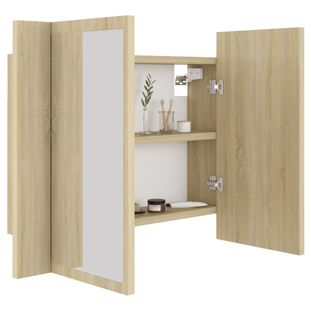 Badkamerkast met spiegel LED 60x12x45 acryl sonoma eikenkleurig is nu te koop bij PeponiXL, paradijselijk wonen!