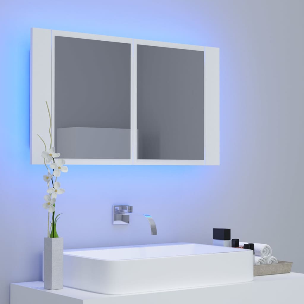 Badkamerkast met spiegel en LED 80x12x45 cm acryl wit is nu te koop bij PeponiXL, paradijselijk wonen!