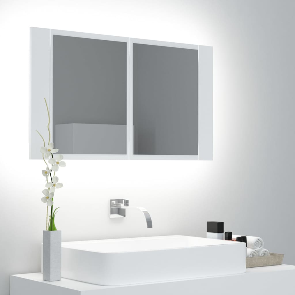 Badkamerkast met spiegel en LED 80x12x45 cm acryl wit is nu te koop bij PeponiXL, paradijselijk wonen!