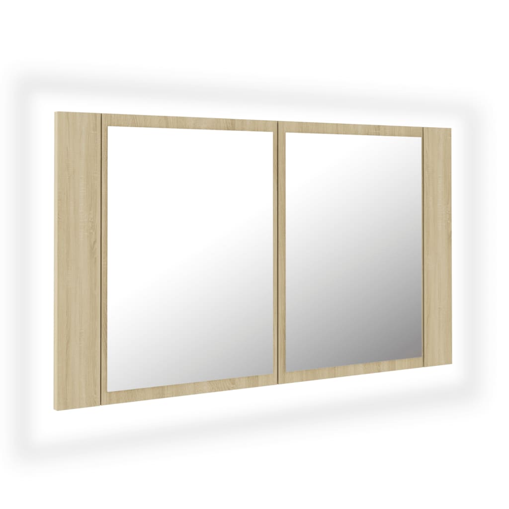 Badkamerkast met spiegel LED 80x12x45 acryl sonoma eikenkleurig is nu te koop bij PeponiXL, paradijselijk wonen!