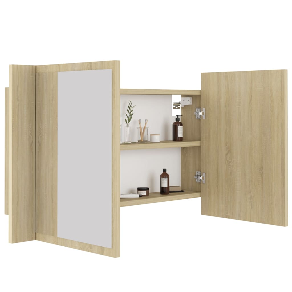 Badkamerkast met spiegel LED 80x12x45 acryl sonoma eikenkleurig is nu te koop bij PeponiXL, paradijselijk wonen!