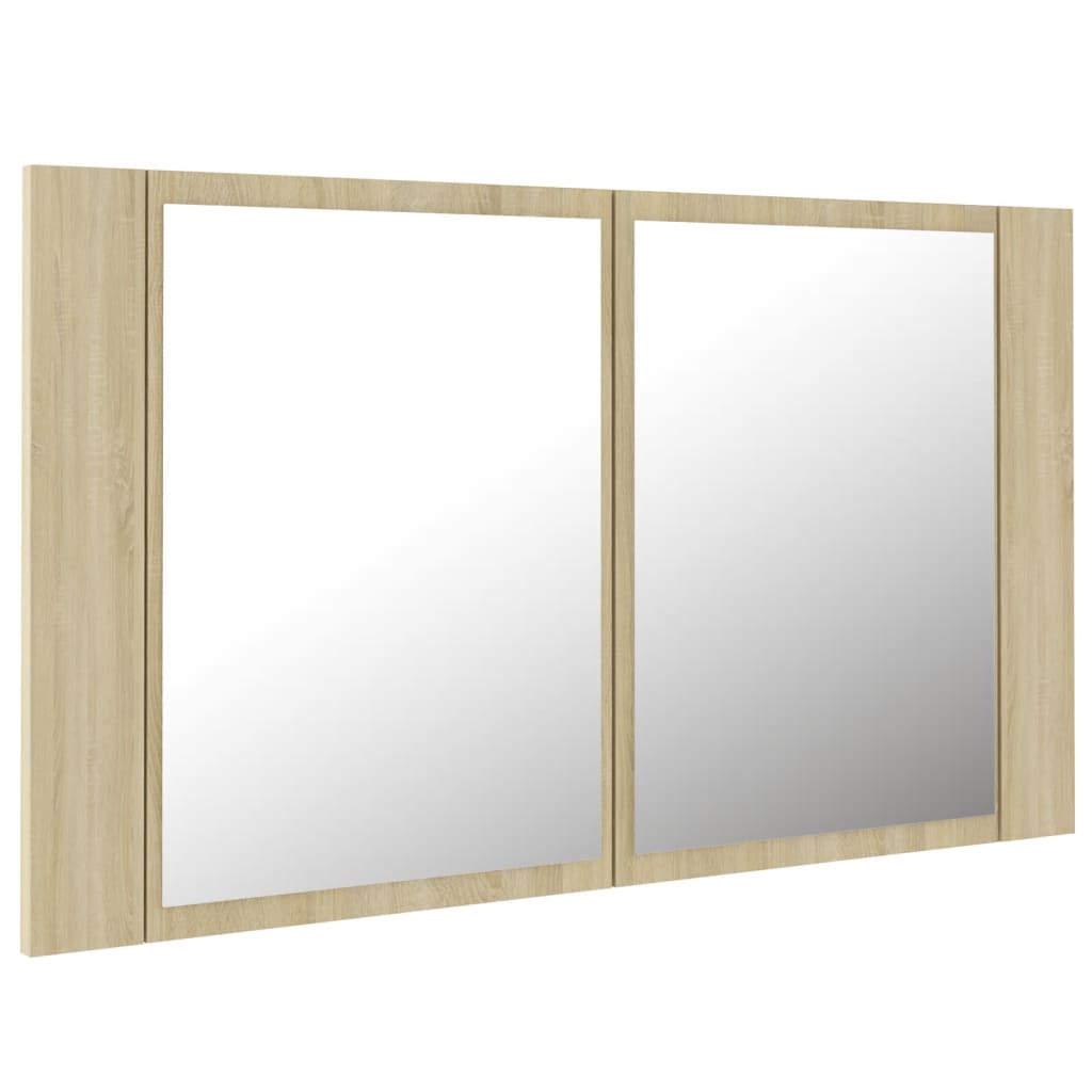 Badkamerkast met spiegel LED 80x12x45 acryl sonoma eikenkleurig is nu te koop bij PeponiXL, paradijselijk wonen!