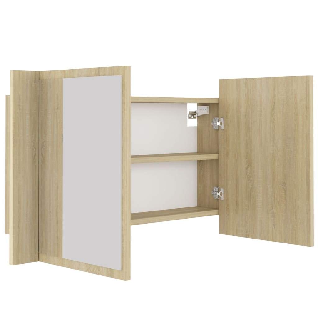 Badkamerkast met spiegel LED 80x12x45 acryl sonoma eikenkleurig is nu te koop bij PeponiXL, paradijselijk wonen!