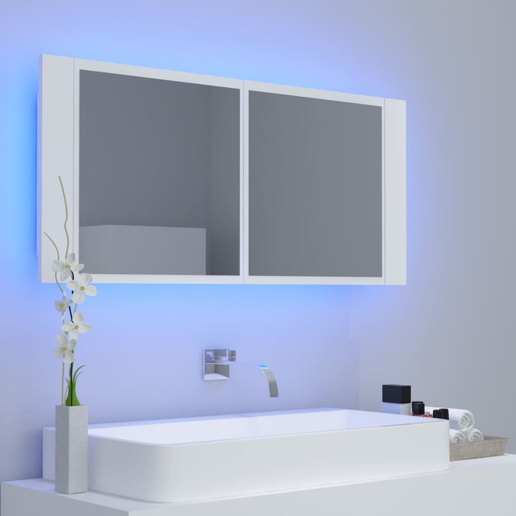 Badkamerkast met spiegel en LED 100x12x45 cm acryl wit is nu te koop bij PeponiXL, paradijselijk wonen!