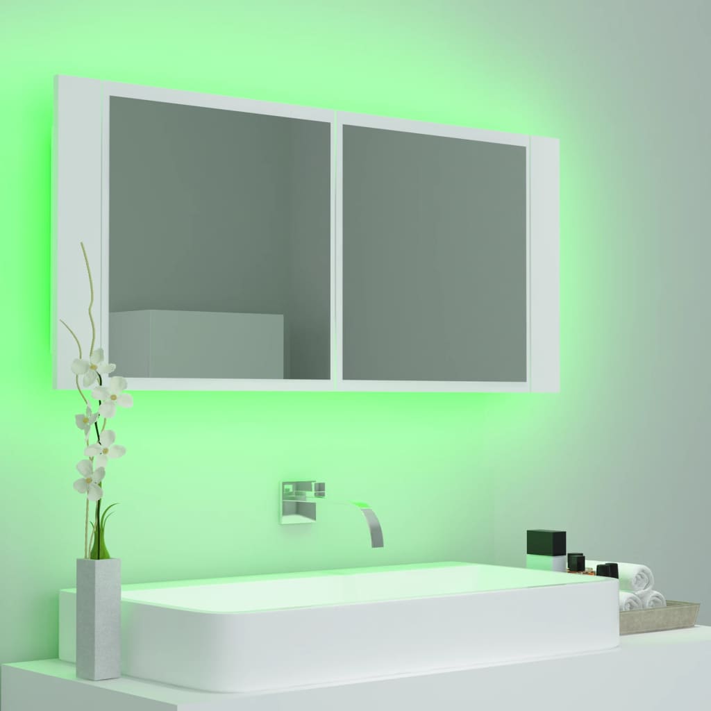 Badkamerkast met spiegel en LED 100x12x45 cm acryl wit is nu te koop bij PeponiXL, paradijselijk wonen!