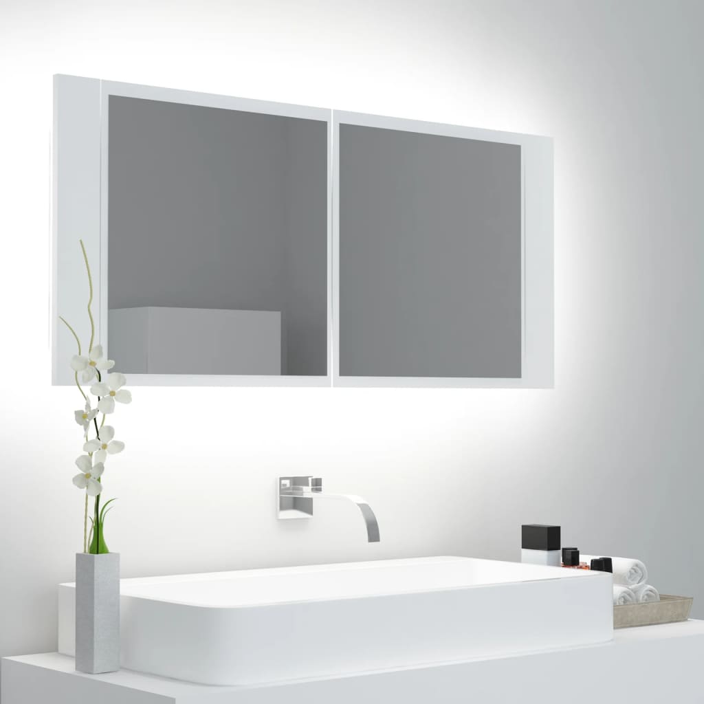 Badkamerkast met spiegel en LED 100x12x45 cm acryl wit is nu te koop bij PeponiXL, paradijselijk wonen!