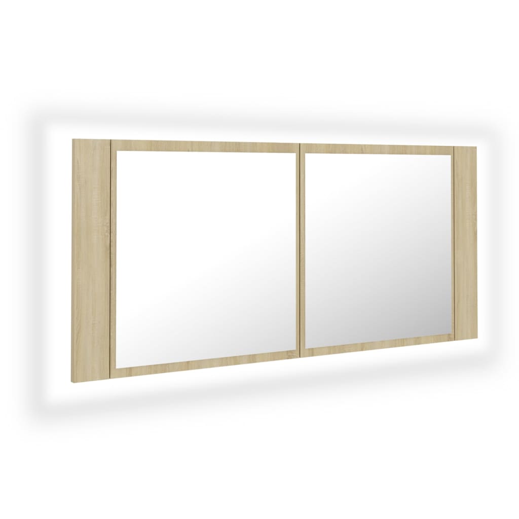 Badkamerkast met spiegel LED acryl sonoma eikenkleurig is nu te koop bij PeponiXL, paradijselijk wonen!