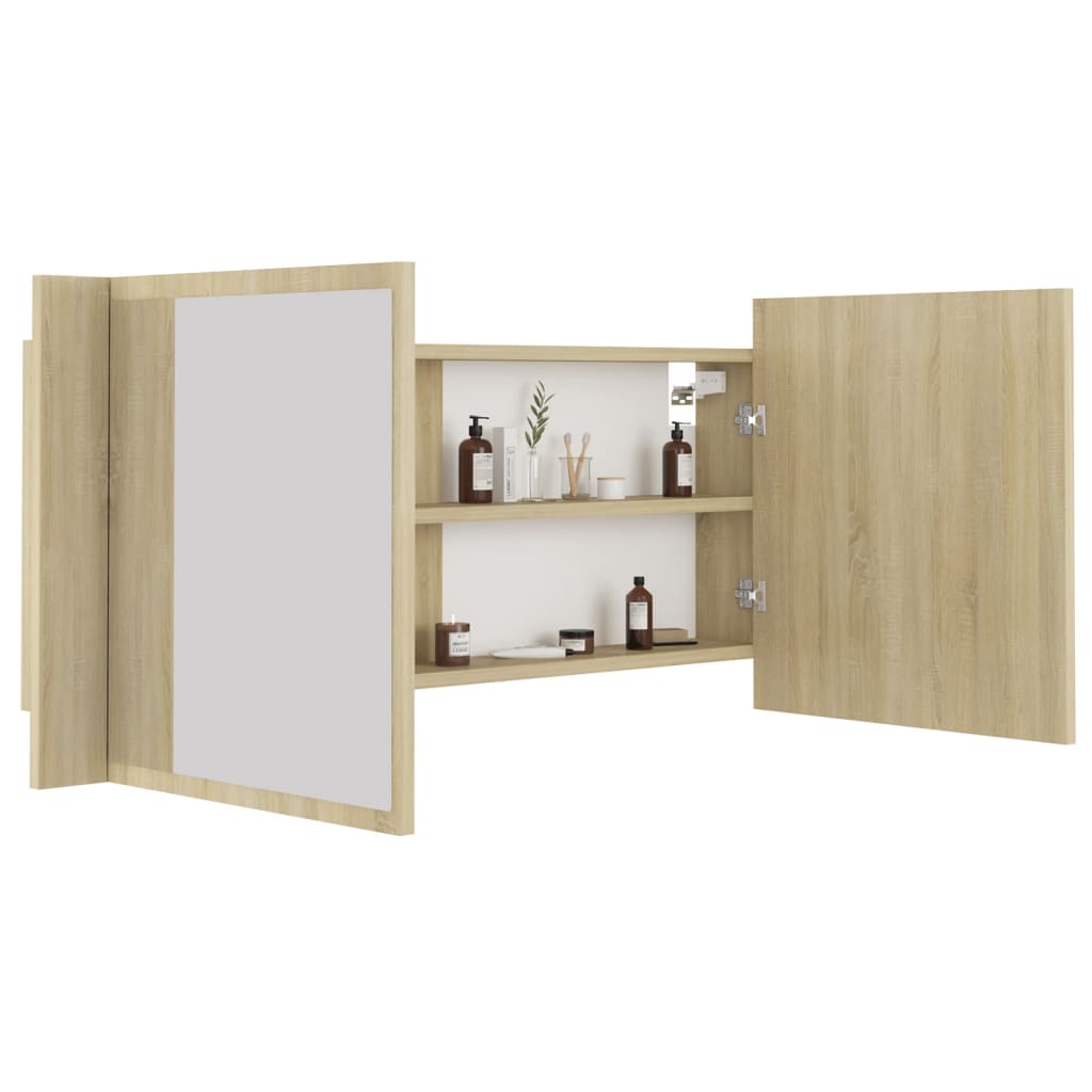 Badkamerkast met spiegel LED acryl sonoma eikenkleurig is nu te koop bij PeponiXL, paradijselijk wonen!