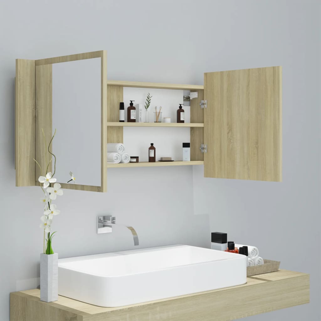 Badkamerkast met spiegel LED acryl sonoma eikenkleurig is nu te koop bij PeponiXL, paradijselijk wonen!