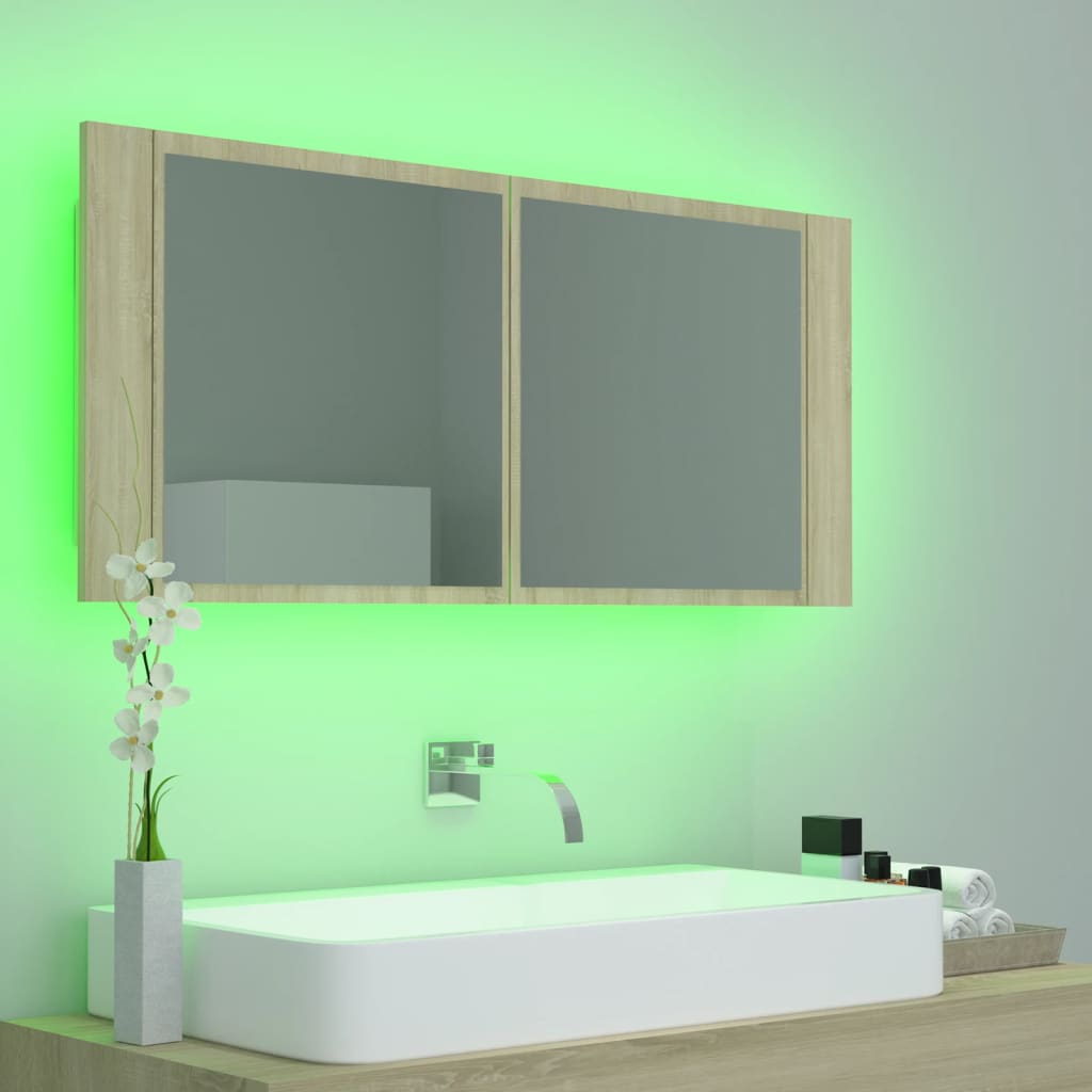 Badkamerkast met spiegel LED acryl sonoma eikenkleurig is nu te koop bij PeponiXL, paradijselijk wonen!
