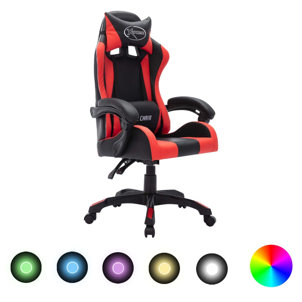 Racestoel met RGB LED-verlichting kunstleer rood en zwart is nu te koop bij PeponiXL, paradijselijk wonen!