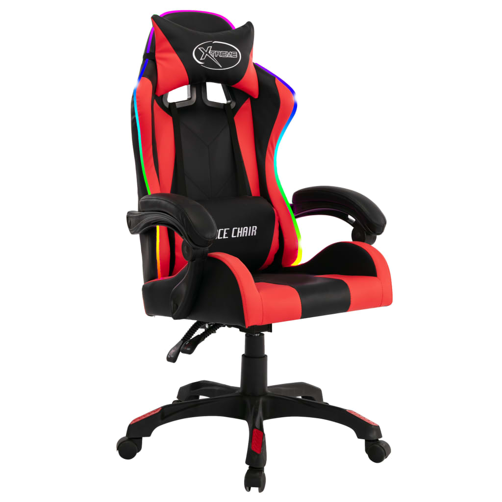 Racestoel met RGB LED-verlichting kunstleer rood en zwart is nu te koop bij PeponiXL, paradijselijk wonen!