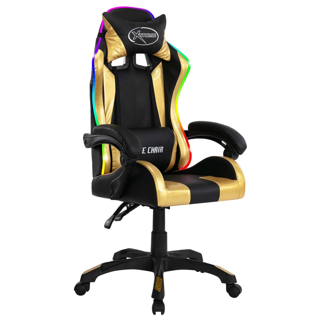 Racestoel met RGB LED-verlichting kunstleer goudkleurig en zwart is nu te koop bij PeponiXL, paradijselijk wonen!