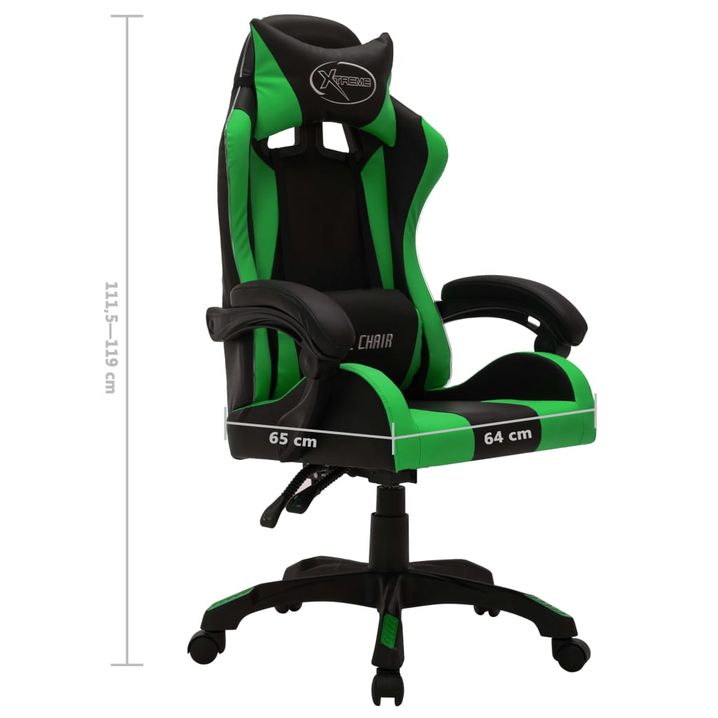 Racestoel met RGB LED-verlichting kunstleer groen en zwart is nu te koop bij PeponiXL, paradijselijk wonen!