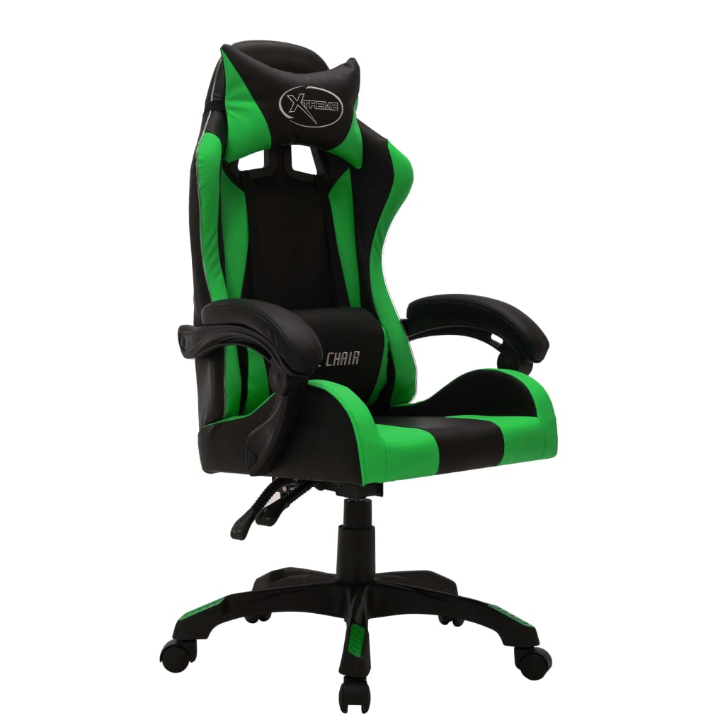 Racestoel met RGB LED-verlichting kunstleer groen en zwart is nu te koop bij PeponiXL, paradijselijk wonen!