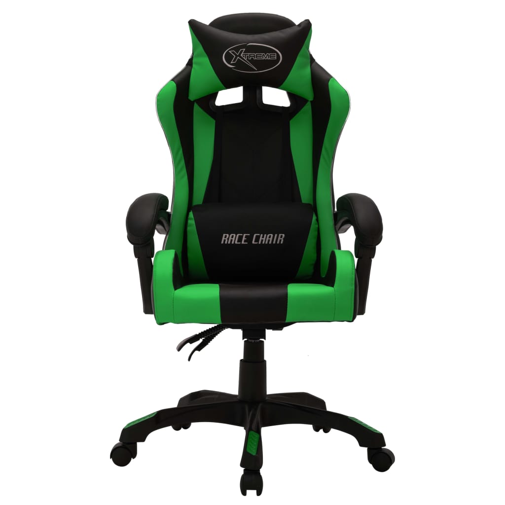Racestoel met RGB LED-verlichting kunstleer groen en zwart is nu te koop bij PeponiXL, paradijselijk wonen!