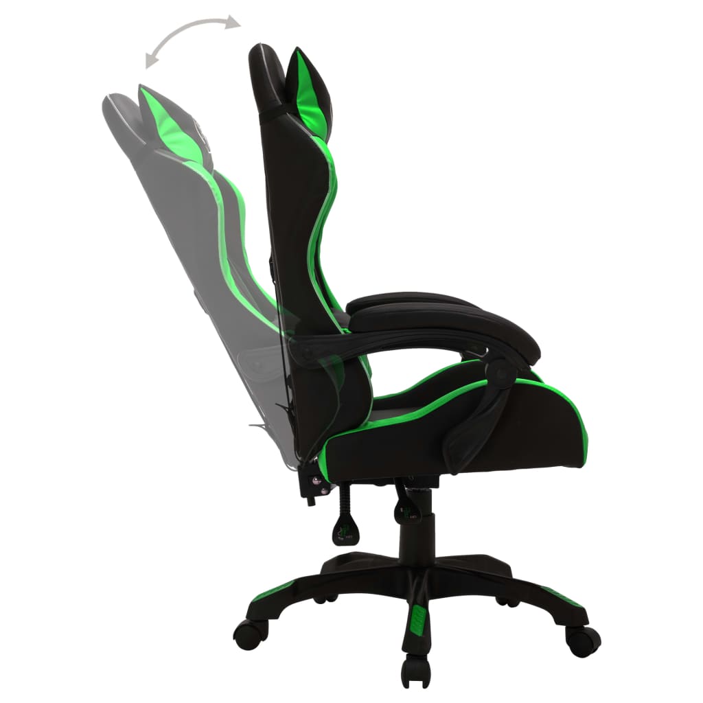 Racestoel met RGB LED-verlichting kunstleer groen en zwart is nu te koop bij PeponiXL, paradijselijk wonen!