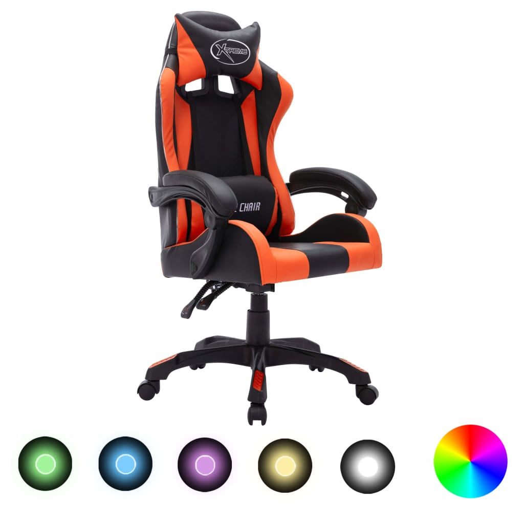 Racestoel met RGB LED-verlichting kunstleer oranje en zwart is nu te koop bij PeponiXL, paradijselijk wonen!
