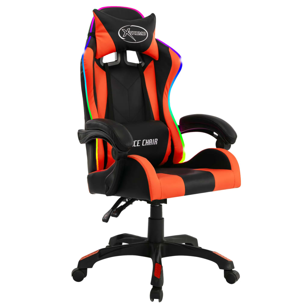 Racestoel met RGB LED-verlichting kunstleer oranje en zwart is nu te koop bij PeponiXL, paradijselijk wonen!