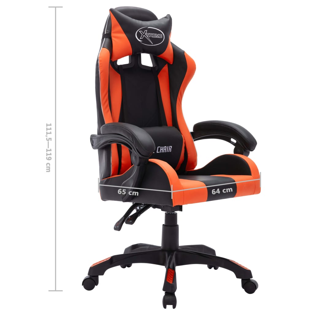 Racestoel met RGB LED-verlichting kunstleer oranje en zwart is nu te koop bij PeponiXL, paradijselijk wonen!