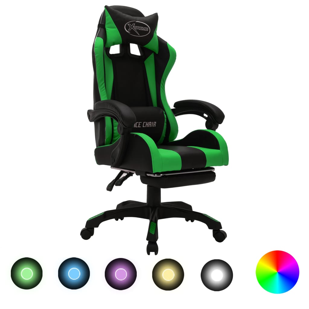 Racestoel met RGB LED-verlichting kunstleer groen en zwart is nu te koop bij PeponiXL, paradijselijk wonen!