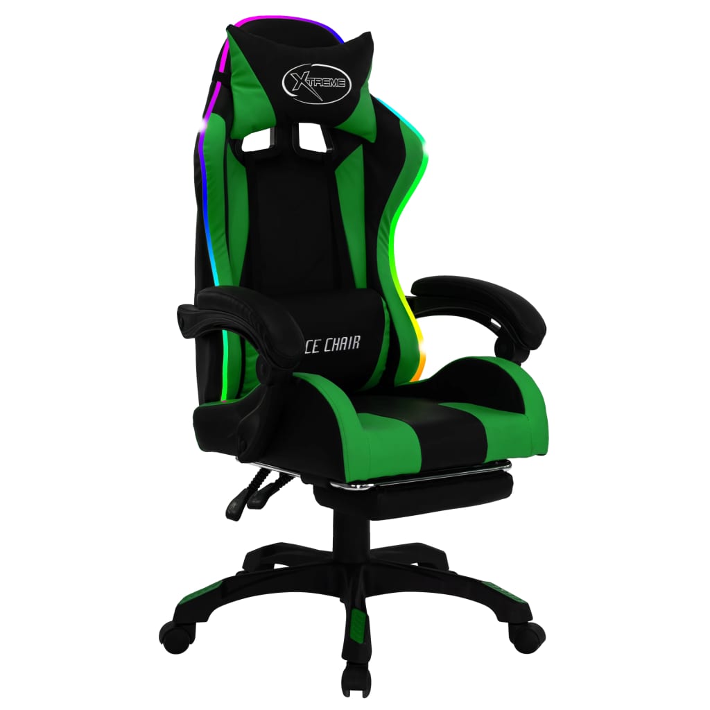 Racestoel met RGB LED-verlichting kunstleer groen en zwart is nu te koop bij PeponiXL, paradijselijk wonen!