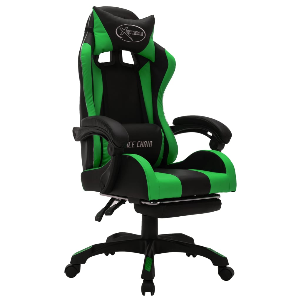 Racestoel met RGB LED-verlichting kunstleer groen en zwart is nu te koop bij PeponiXL, paradijselijk wonen!