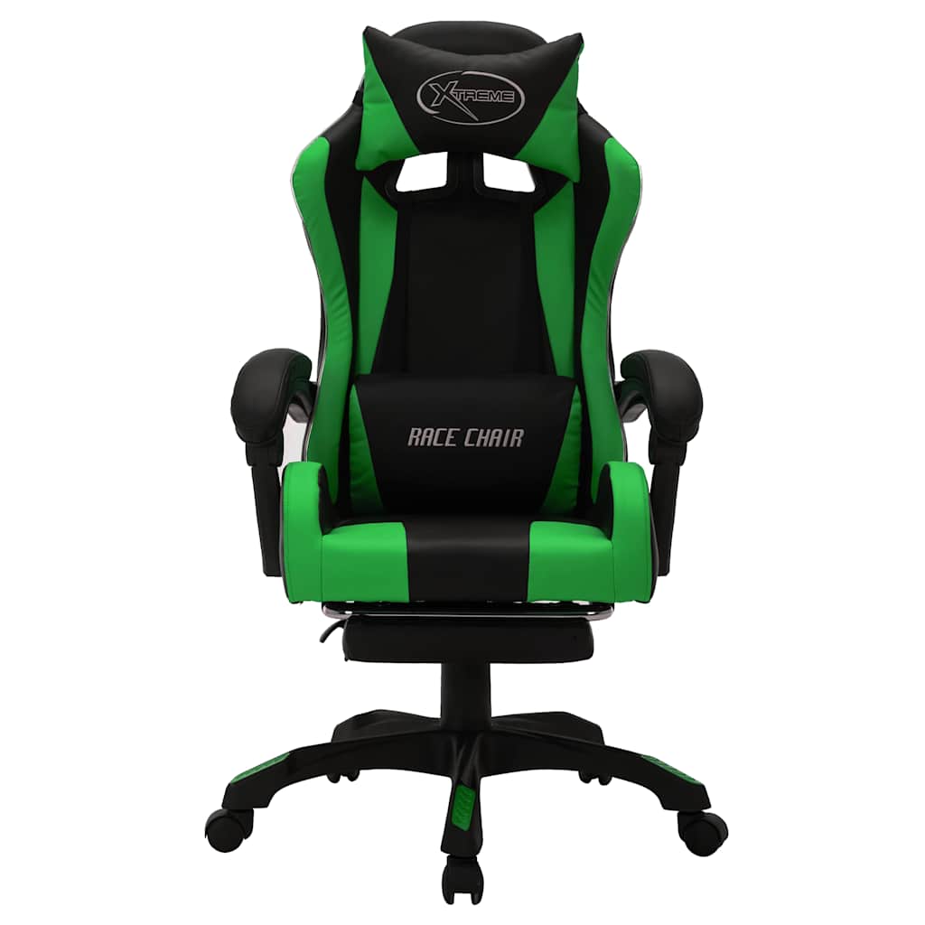 Racestoel met RGB LED-verlichting kunstleer groen en zwart is nu te koop bij PeponiXL, paradijselijk wonen!