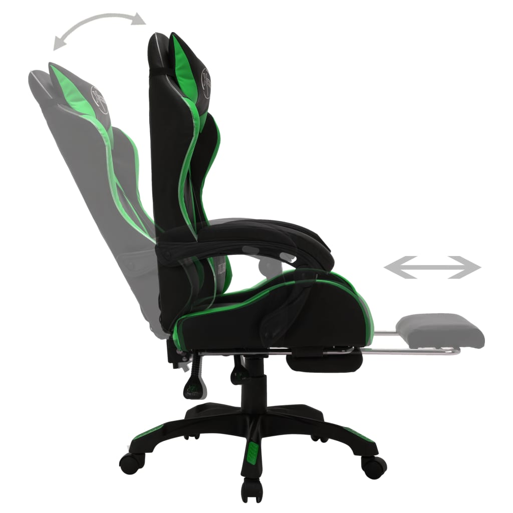 Racestoel met RGB LED-verlichting kunstleer groen en zwart is nu te koop bij PeponiXL, paradijselijk wonen!