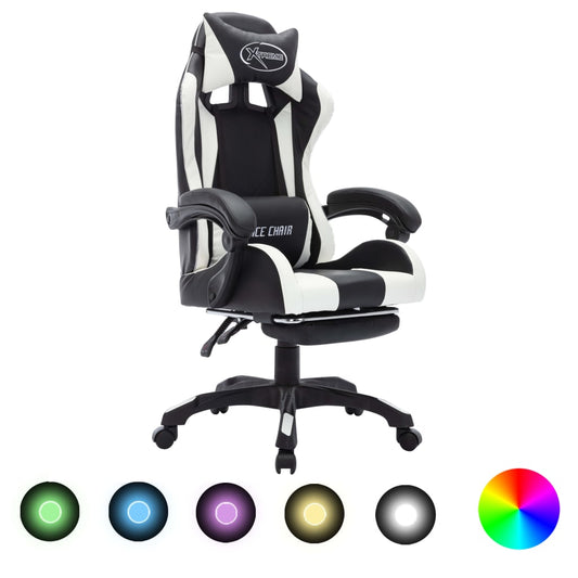 Racestoel met RGB LED-verlichting kunstleer wit en zwart is nu te koop bij PeponiXL, paradijselijk wonen!