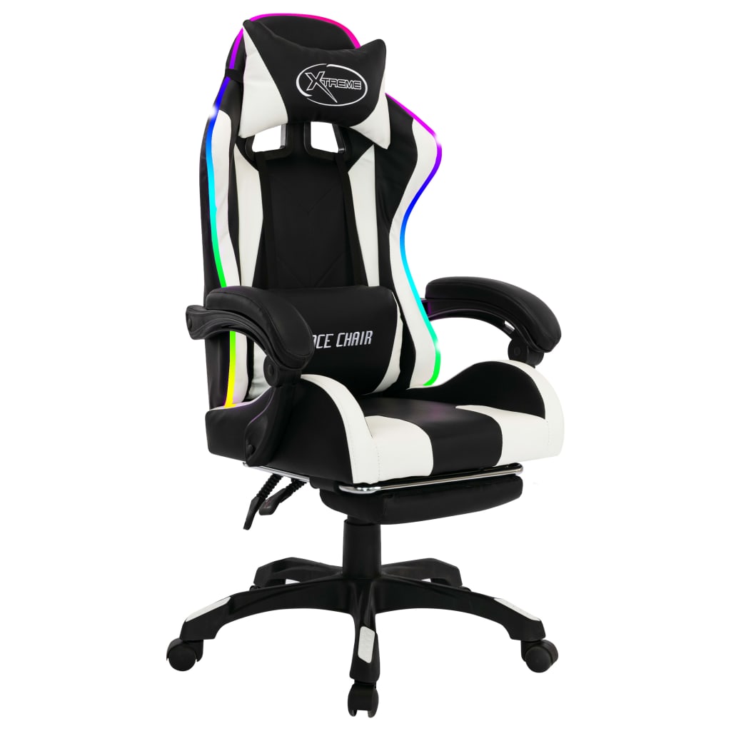 Racestoel met RGB LED-verlichting kunstleer wit en zwart is nu te koop bij PeponiXL, paradijselijk wonen!