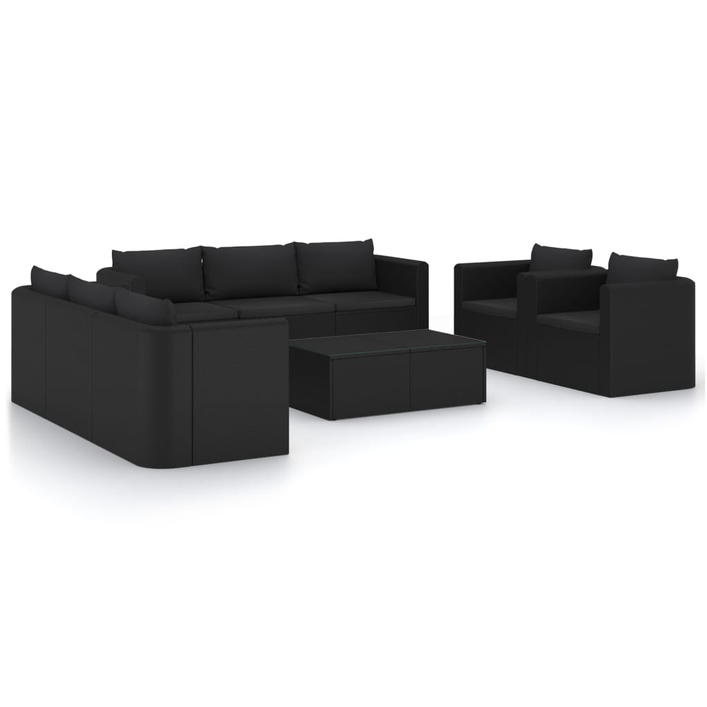 10-delige Loungeset met kussens poly rattan zwart is nu te koop bij PeponiXL, paradijselijk wonen!
