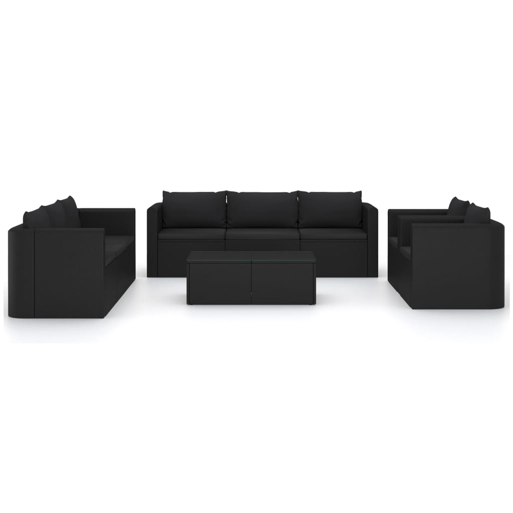 10-delige Loungeset met kussens poly rattan zwart is nu te koop bij PeponiXL, paradijselijk wonen!