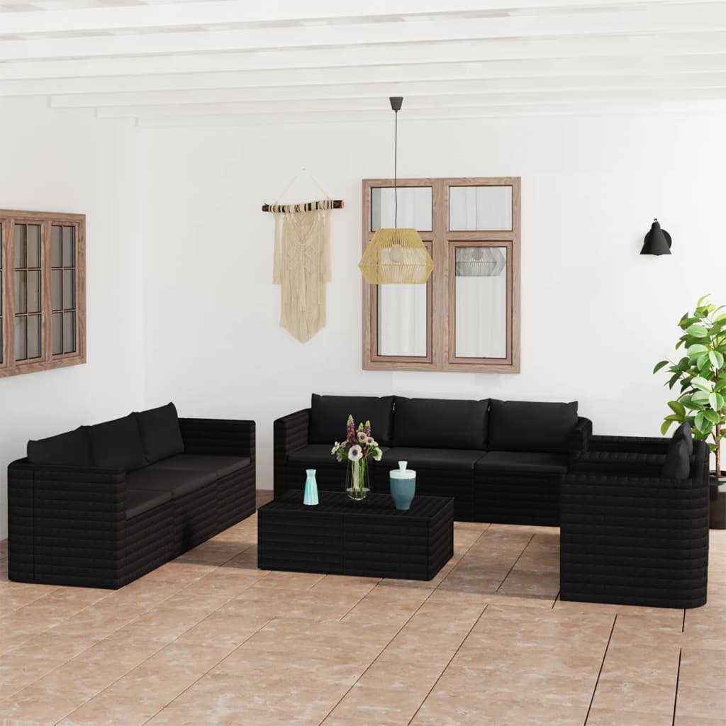 10-delige Loungeset met kussens poly rattan zwart is nu te koop bij PeponiXL, paradijselijk wonen!