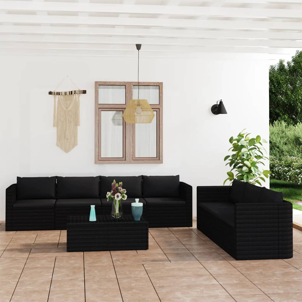 8-delige Loungeset met kussens poly rattan zwart is nu te koop bij PeponiXL, paradijselijk wonen!