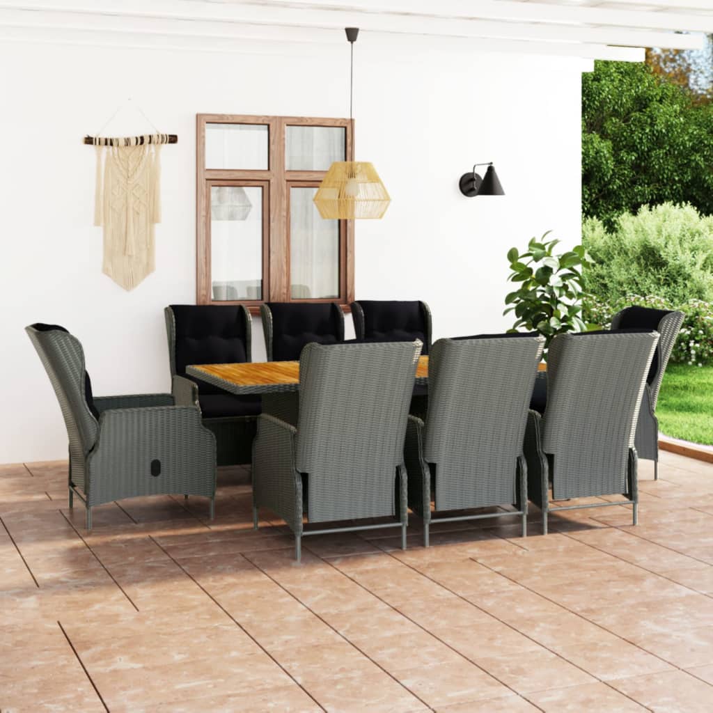 9-delige Tuinset met kussens poly rattan lichtgrijs is nu te koop bij PeponiXL, paradijselijk wonen!