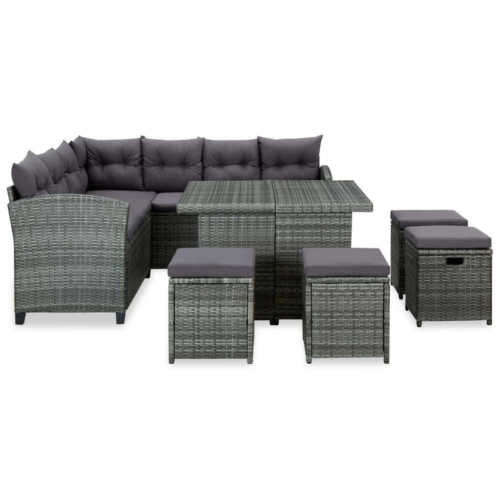 6-delige Loungeset met kussens poly rattan grijs is nu te koop bij PeponiXL, paradijselijk wonen!