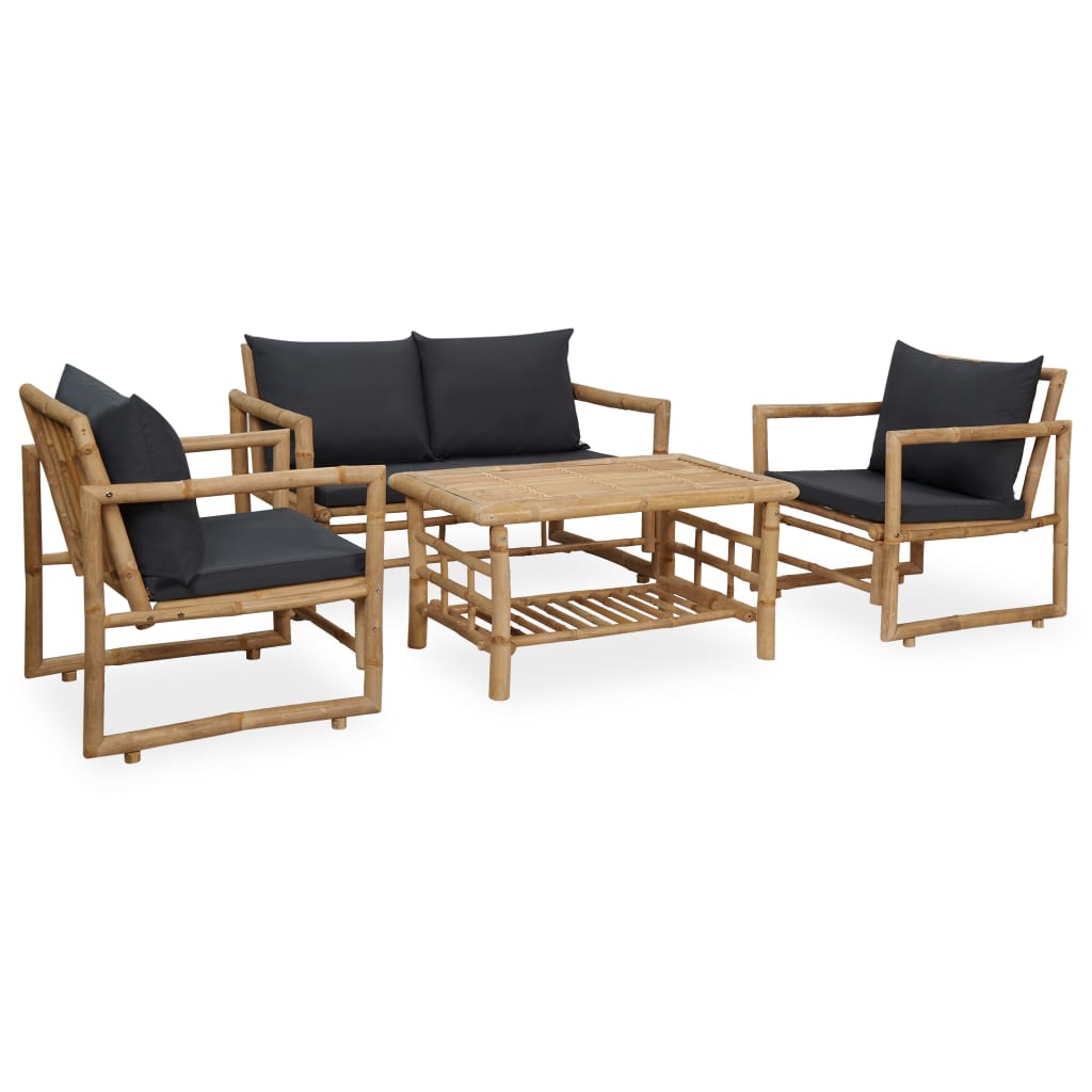 4-delige Loungeset met kussens bamboe is nu te koop bij PeponiXL, paradijselijk wonen!
