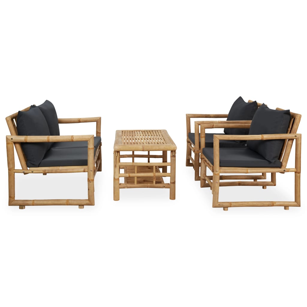 4-delige Loungeset met kussens bamboe is nu te koop bij PeponiXL, paradijselijk wonen!