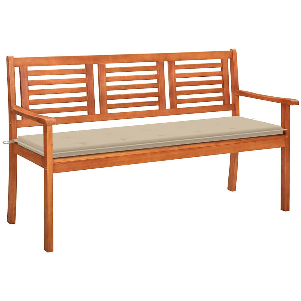 Tuinbank 3-zits met kussen 150 cm massief eucalyptushout is nu te koop bij PeponiXL, paradijselijk wonen!