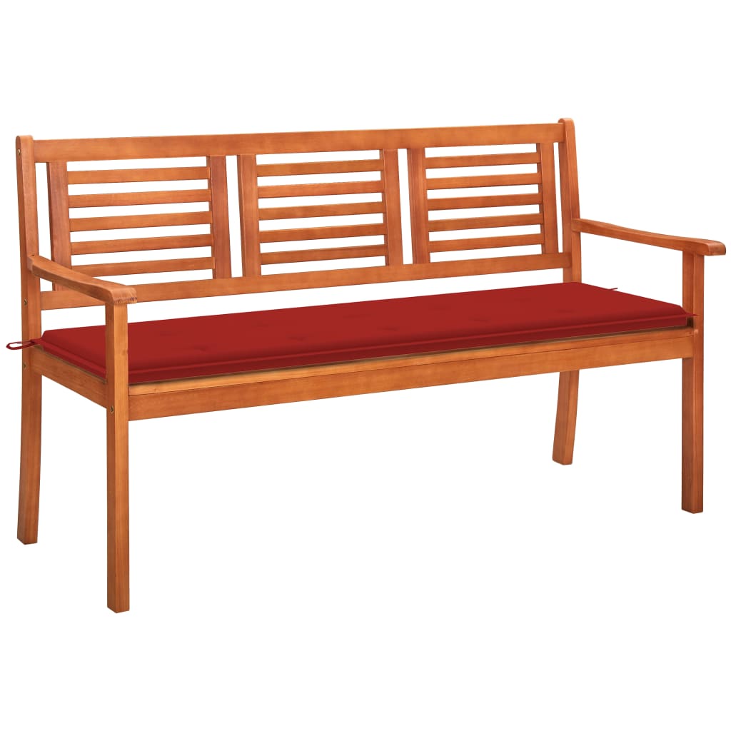 Tuinbank 3-zits met kussen 150 cm massief eucalyptushout is nu te koop bij PeponiXL, paradijselijk wonen!